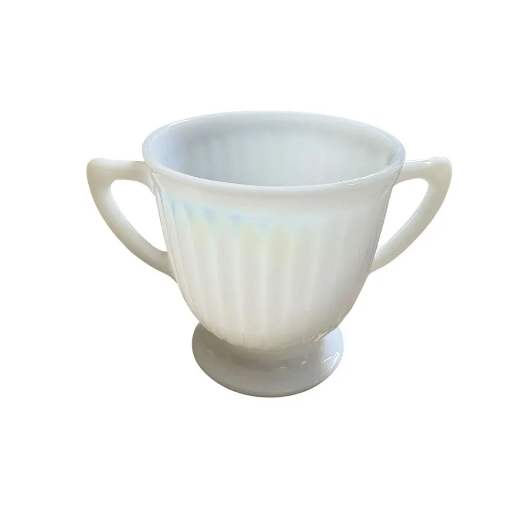 Macbeth Evans Glass PETALWARE White Monax Footed Sugar‎ Bowl Dish & Creamer Set